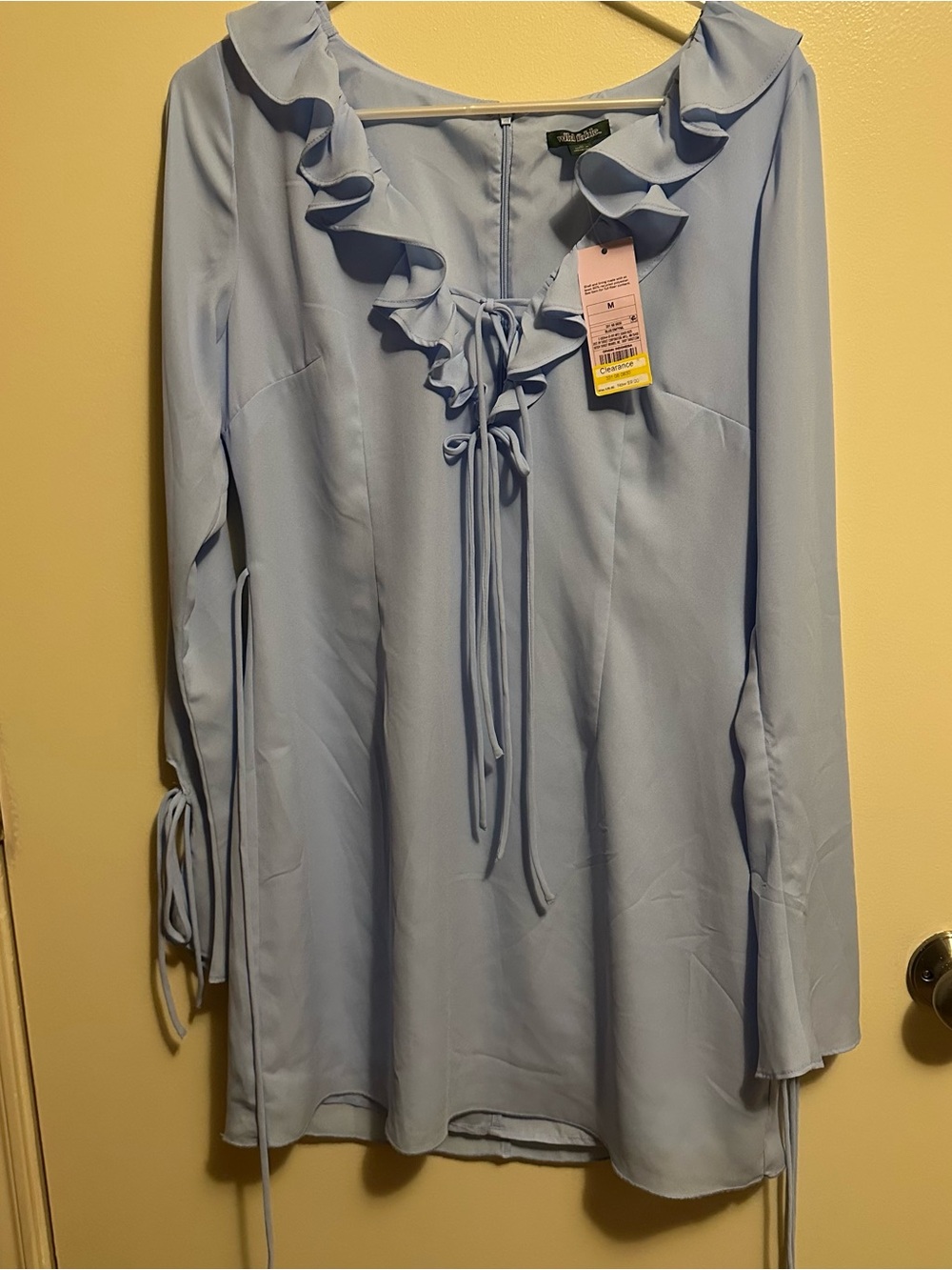 wild fable Light Blue Ruffled Tie-Front Mini Dress